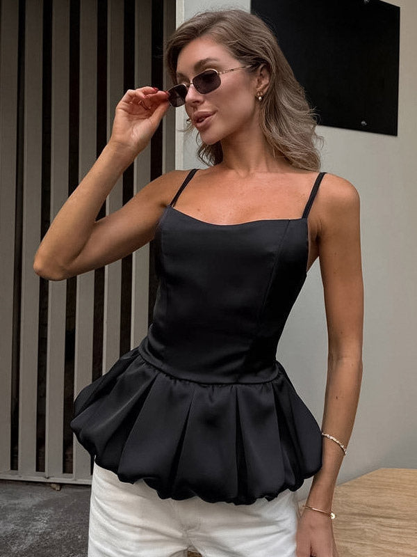 Yellow Cami Top Straps Neck Strappy Ruffles Backless Women Camis