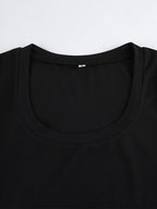 Short Sleeves Tees Black U-Neck T Shirt For Women