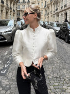 Blouse For Women Gold Buttons Stand Collar Chic Long Sleeves Tops