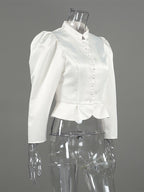 Blouse For Women Gold Buttons Stand Collar Chic Long Sleeves Tops
