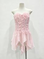 Pink Cami Top Strapless Pleated Ruffles Chic Ruffled Women Camis