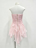 Pink Cami Top Strapless Pleated Ruffles Chic Ruffled Women Camis