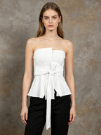 White Cami Top Strapless Sash Chic Sleeveless Women Camis