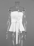 White Cami Top Strapless Sash Chic Sleeveless Women Camis