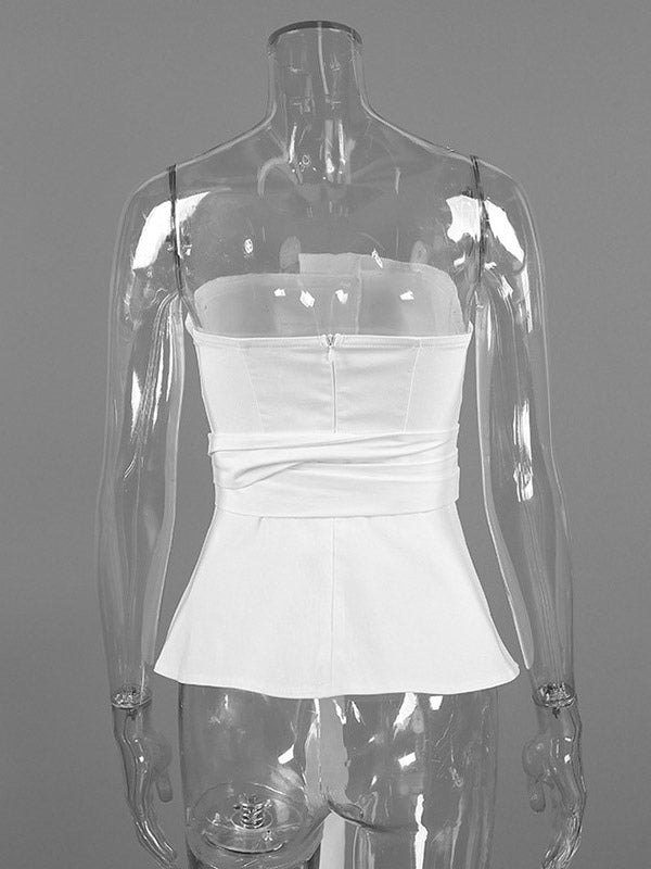 White Cami Top Strapless Sash Chic Sleeveless Women Camis