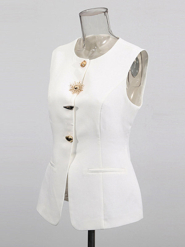 White Cami Top Jewel Neck Buttons Chic Camis For Women