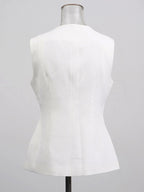 White Cami Top Jewel Neck Buttons Chic Camis For Women