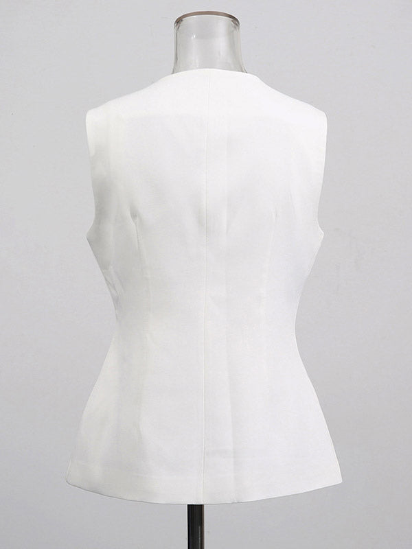 White Cami Top Jewel Neck Buttons Chic Camis For Women