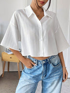 Blouse For Women White Turndown Collar Clothes Chic Buttons Half Sleeves Tops