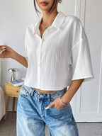 Blouse For Women White Turndown Collar Clothes Chic Buttons Half Sleeves Tops