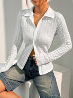 Blouse For Women White Buttons Turndown Collar Casual Long Sleeves Tops