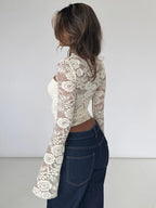 Long Sleeves Tees Black Lace Stand Collar T Shirt For Women