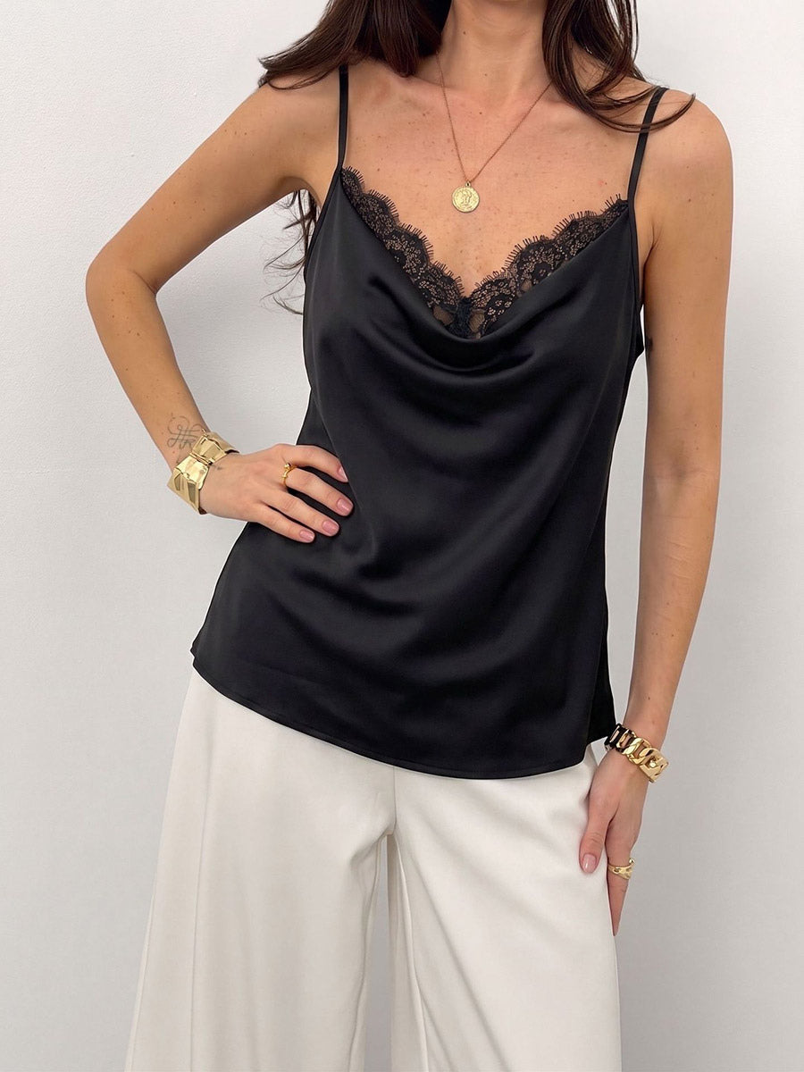 Black Cami Top V-Neck Lace Chic Camis For Women
