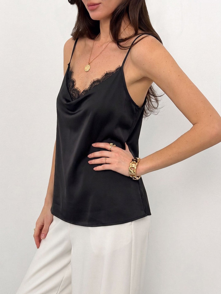 Black Cami Top V-Neck Lace Chic Camis For Women
