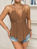 Red Cami Top Straps Neck Cut Out Chic Camis For Women