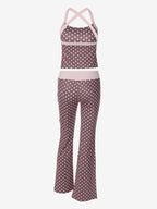 Two Piece Sets Red Polka Dot Daily Casual Straps Neck Sleeveless Chic Pant Set