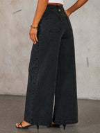 Two Piece Sets Pant Set Blue Elegant Party Buttons Denim Jewel Neck Sleeveless Sets