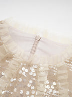 Party Dress Maxi Champagne Stand Collar Sequins Long Sleeves Elegant Semi Formal Dress
