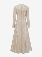 Party Dress Maxi Champagne Stand Collar Sequins Long Sleeves Elegant Semi Formal Dress