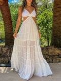 Vacation Dresses Maxi Backless Sleeveless V-Neck Sexy White Long Dress