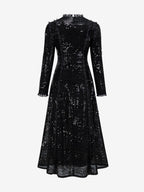 Party Dress Maxi Champagne Stand Collar Sequins Long Sleeves Elegant Semi Formal Dress