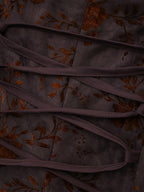 Party Dress Maxi Stand Collar Long Sleeves Floral Print Long Flared Sleeves Deep Brown Gown