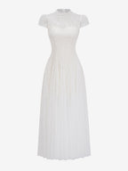 Party Dress Maxi White Stand Collar Short Sleeves Flared Sleeves Retro Semi Formal Dress