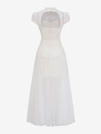 Party Dress Maxi White Stand Collar Short Sleeves Flared Sleeves Retro Semi Formal Dress