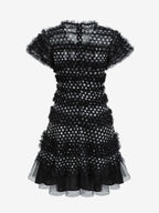 Vacation Dresses Midi Pleated Short Sleeves V-Neck Chic Black Dress