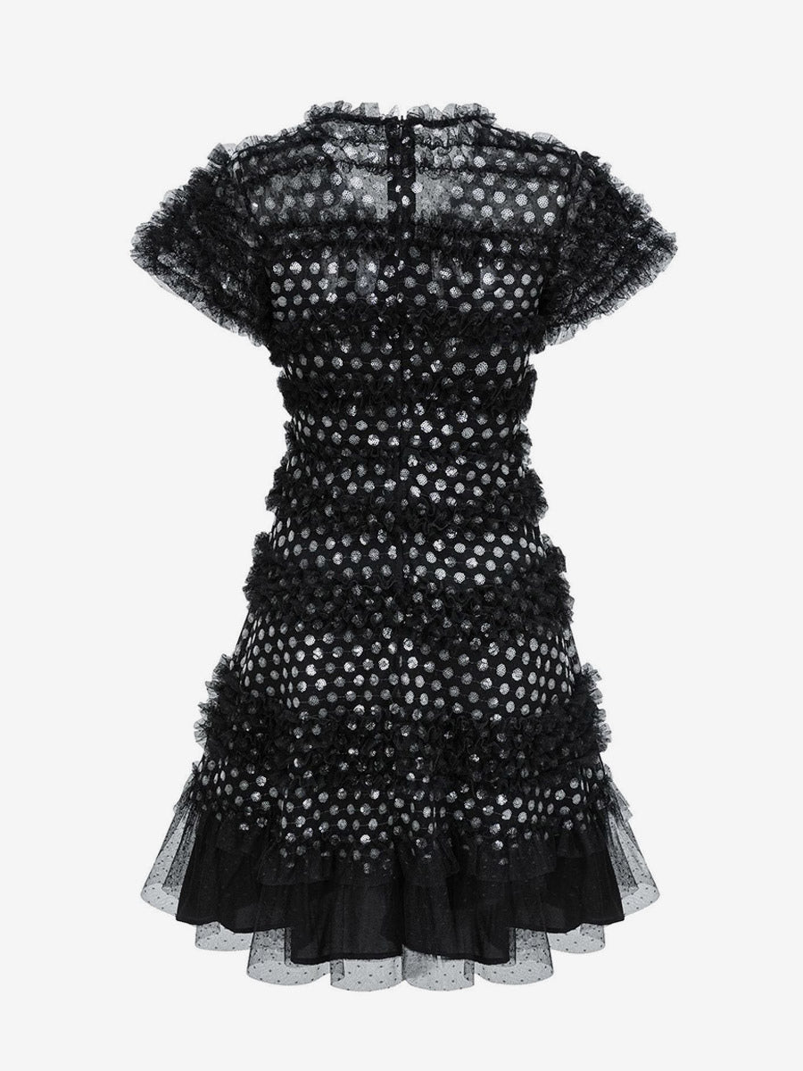 Vacation Dresses Midi Pleated Short Sleeves V-Neck Chic Black Dress