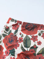 Two Piece Sets Red Casual Floral Print Street Wear Polyester Straps Neck Sleeveless Skirt Set