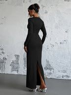Night Out Dresses Black Long Sleeves V-Neck Backless Summer Dress