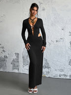 Night Out Dresses Black Long Sleeves V-Neck Backless Summer Dress