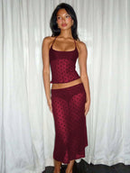 Two Piece Sets Black Polka Dot Sexy Straps Neck Sheer Sleeveless Skirt Set