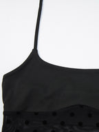 Two Piece Sets Black Polka Dot Sexy Straps Neck Sheer Sleeveless Skirt Set
