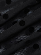 Two Piece Sets Black Polka Dot Sexy Straps Neck Sheer Sleeveless Skirt Set