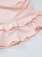 Two Piece Sets Pink Casual Ruffles Party Polyester Cowl Neck Sleeveless Skirt Set