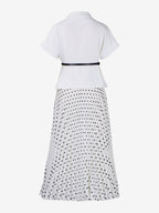 Two Piece Sets Black Casual Polka Dot Street Wear Turndown Collar Short Sleeves Skirt Set