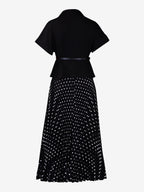 Two Piece Sets Black Casual Polka Dot Street Wear Turndown Collar Short Sleeves Skirt Set