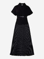 Two Piece Sets Black Casual Polka Dot Street Wear Turndown Collar Short Sleeves Skirt Set