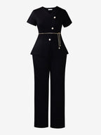 Two Piece Sets Burgundy Chic Daily Casual Chains Polyester V-Neck T-Shirt Sleeves Short Sleeves Pant Set