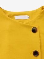 Two Piece Sets Yellow Casual Pleated Street Wear Polyester Jewel Neck Asymmetrical Short Sleeves Skirt Set