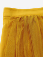Two Piece Sets Yellow Casual Pleated Street Wear Polyester Jewel Neck Asymmetrical Short Sleeves Skirt Set