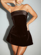 Date Night Dresses Mini Sleeveless Strapless Chic Burgundy Summer Dress