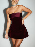 Date Night Dresses Mini Sleeveless Strapless Chic Burgundy Summer Dress