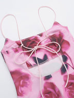 Party Dress Maxi Pink Straps Neck Sleeveless Printed Clothes Casual Semi Formal Dress