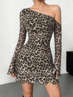 Night Out Dresses Leopard Print Long Sleeves Summer Dress