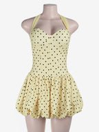 Date Night Dresses Mini Lace Up Sleeveless Halter Chic Yellow Dress