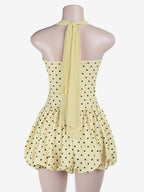 Date Night Dresses Mini Lace Up Sleeveless Halter Chic Yellow Dress