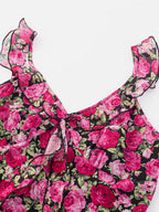Daily Dresses For Women Red Shaping Flowers Sleeveless V-Neck Raised Waist Printed Dress
